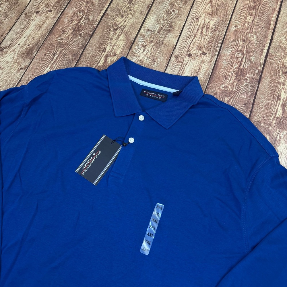 Roundtree & Yorke Supima Cotton Polo Shirt Mens XXL 2XL Blue Long Sleeve NWT